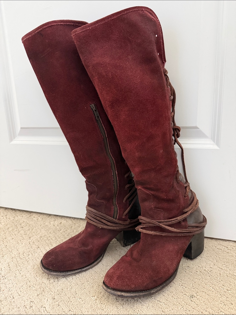 Freebird by Steven Burgundy Suede Over-the-Knee Lace-Up Boots